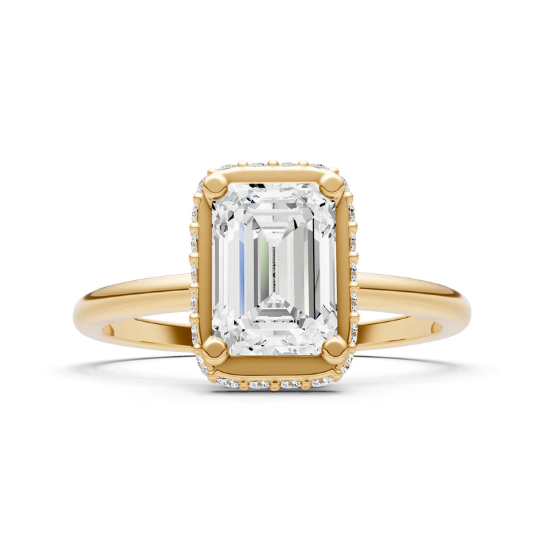 Diamond Emerald Hidden Double Halo Engagement Ring