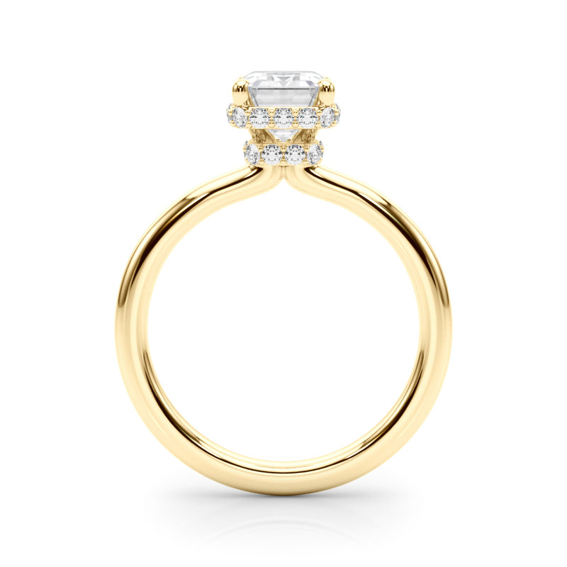 10k Yellow Gold Emerald-Cut Engagement Ring with Hidden Halo Diamonds
