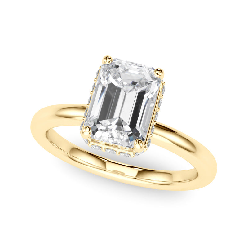 10k Yellow Gold Emerald-Cut Engagement Ring with Hidden Halo Diamonds