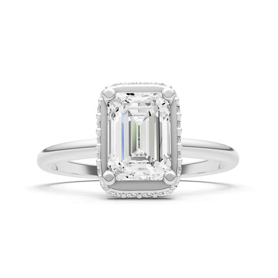 Diamond Emerald Hidden Double Halo Engagement Ring