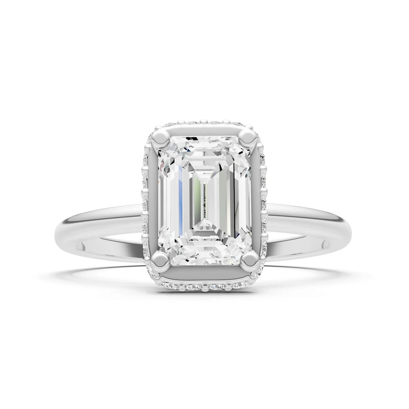 Diamond Emerald Hidden Double Halo Engagement Ring