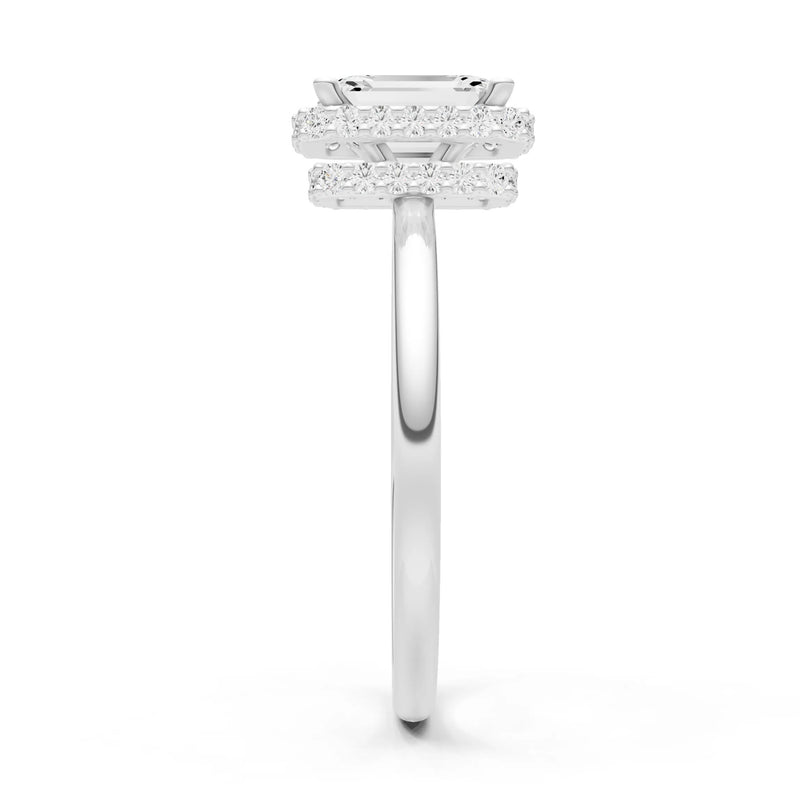 Diamond Emerald Hidden Double Halo Engagement Ring
