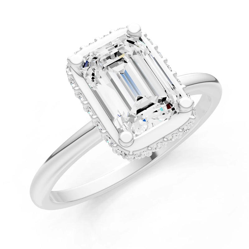 Diamond Emerald Hidden Double Halo Engagement Ring
