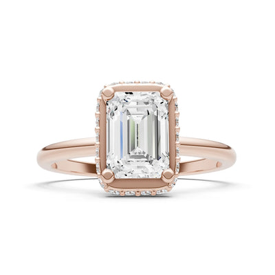 Diamond Emerald Hidden Double Halo Engagement Ring