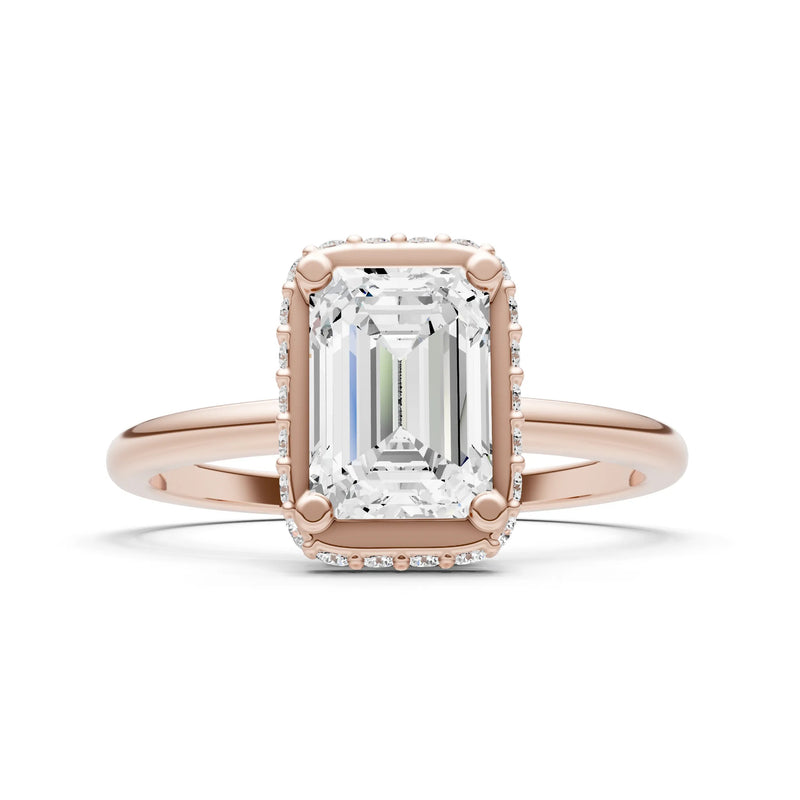 Diamond Emerald Hidden Double Halo Engagement Ring