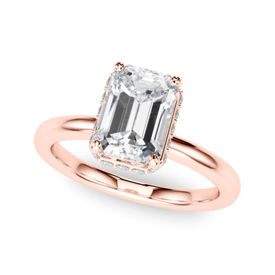10k Yellow Gold Emerald-Cut Engagement Ring with Hidden Halo Diamonds