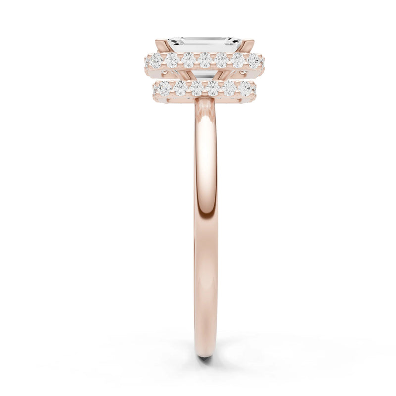 Emerald Hidden Double Halo Engagement Ring