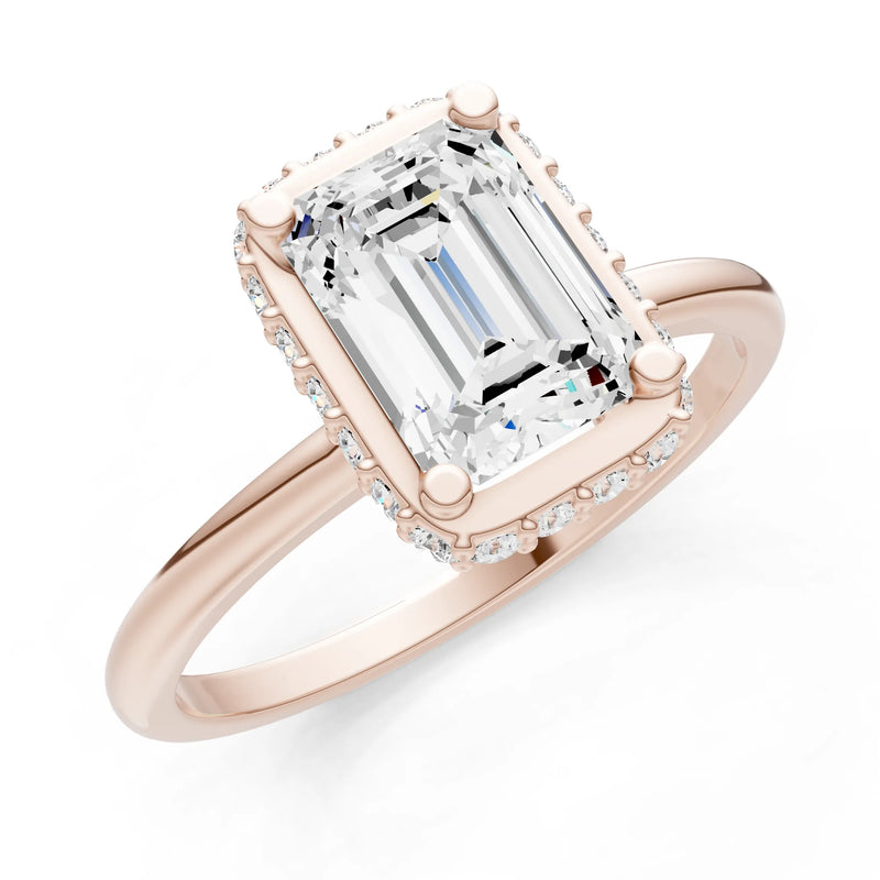 Diamond Emerald Hidden Double Halo Engagement Ring