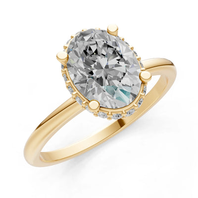 Oval Hidden Double Halo Engagement Gold Ring