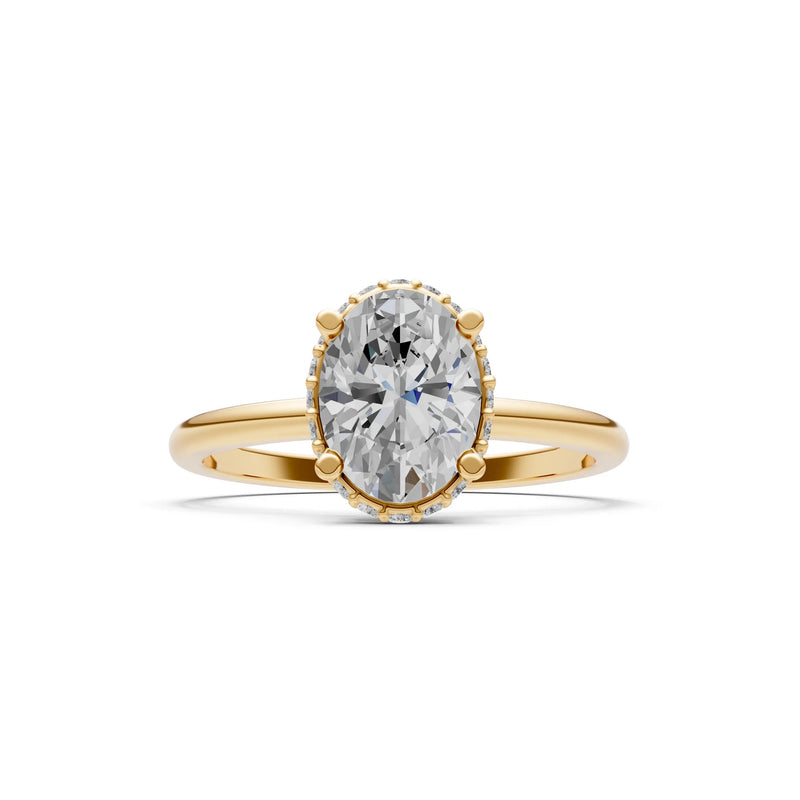 Oval Hidden Double Halo Engagement Gold Ring