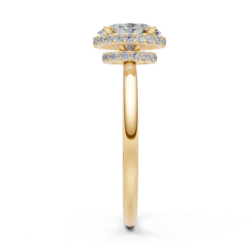 Oval Hidden Double Halo Engagement Gold Ring