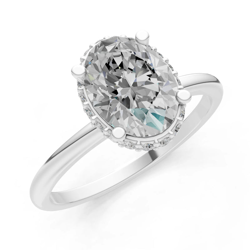 Oval Hidden Double Halo Engagement Gold Ring