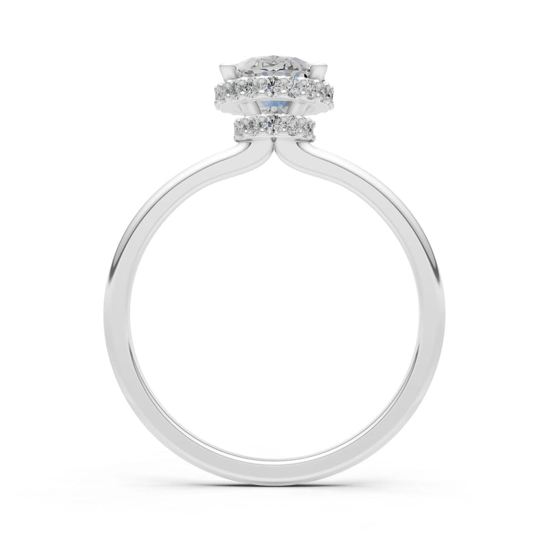 Oval Hidden Double Halo Engagement Gold Ring