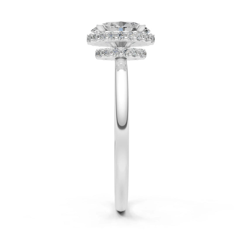 Oval Hidden Double Halo Engagement Gold Ring
