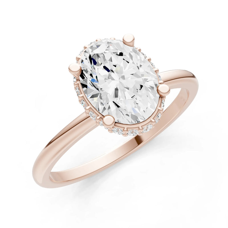 Oval Hidden Double Halo Engagement Gold Ring