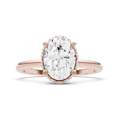 Oval Hidden Double Halo Engagement Gold Ring