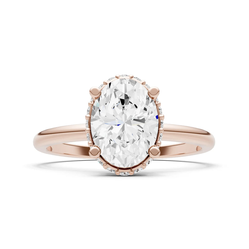 Oval Hidden Double Halo Engagement Gold Ring