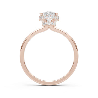Oval Hidden Double Halo Engagement Gold Ring