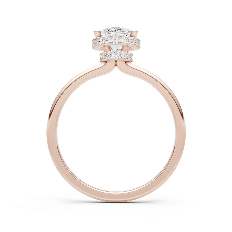 Oval Hidden Double Halo Engagement Gold Ring