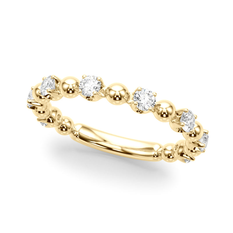 10k Yellow Gold ring with alternating gold beads and round-cut diamonds in a modern eternity band design