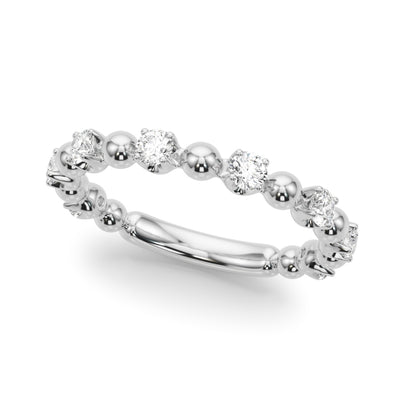 10k Yellow Gold ring with alternating gold beads and round-cut diamonds in a modern eternity band design