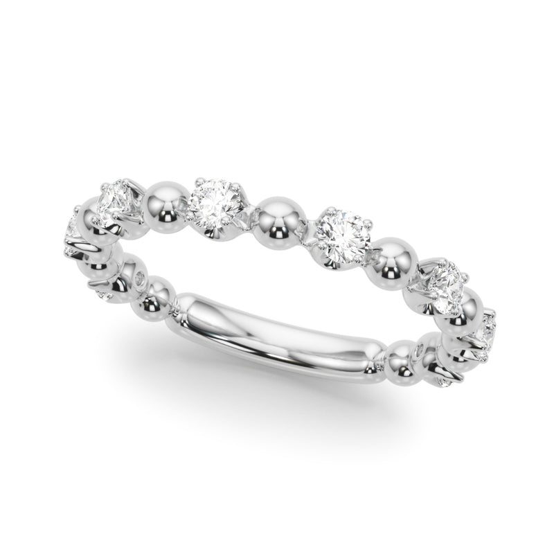 10k Yellow Gold ring with alternating gold beads and round-cut diamonds in a modern eternity band design