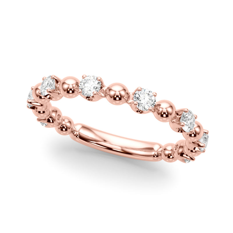 10k Yellow Gold ring with alternating gold beads and round-cut diamonds in a modern eternity band design