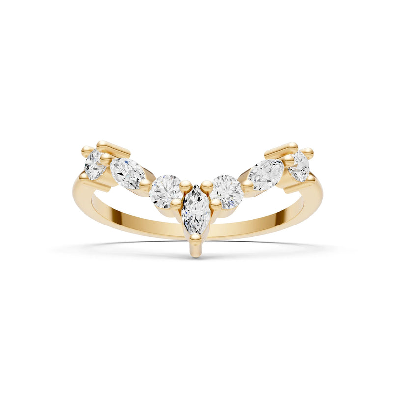 Round and Marquise Lab Grown Diamonds Chevron Wedding Gold Ring