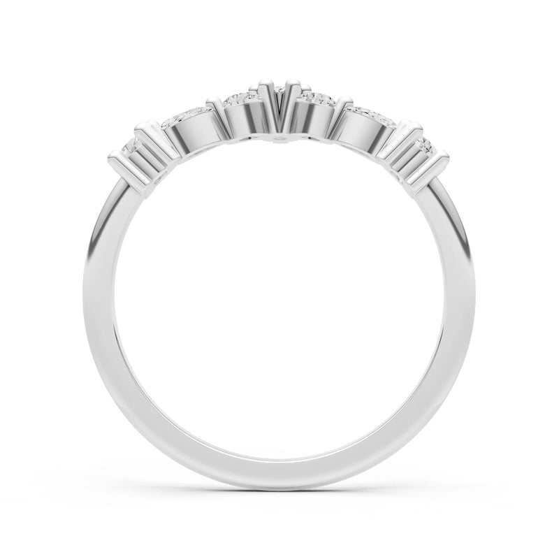Round and Marquise Lab Grown Diamonds Chevron Wedding Gold Ring