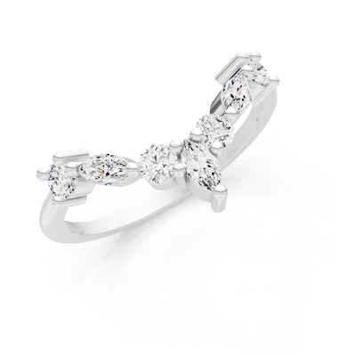 Round and Marquise Lab Grown Diamonds Chevron Wedding Gold Ring