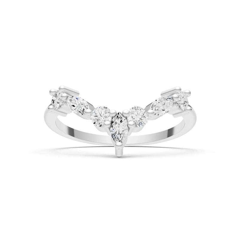 Round and Marquise Lab Grown Diamonds Chevron Wedding Gold Ring