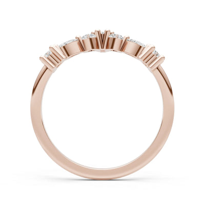 Round and Marquise Lab Grown Diamonds Chevron Wedding Gold Ring