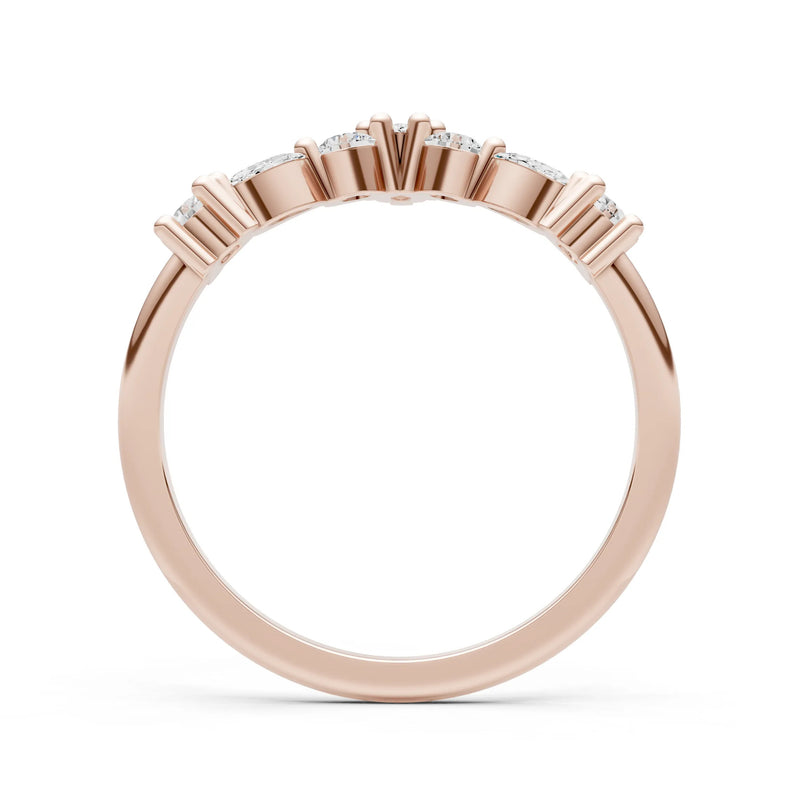 Round and Marquise Lab Grown Diamonds Chevron Wedding Gold Ring