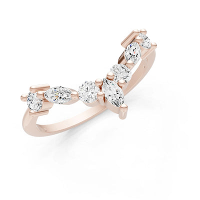 Round and Marquise Lab Grown Diamonds Chevron Wedding Gold Ring