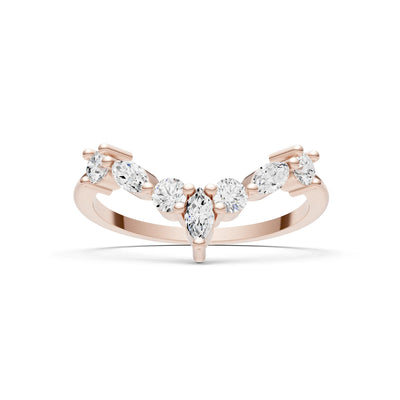 Round and Marquise Lab Grown Diamonds Chevron Wedding Gold Ring