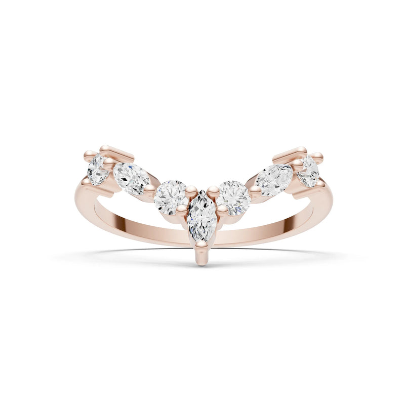 Round and Marquise Lab Grown Diamonds Chevron Wedding Gold Ring