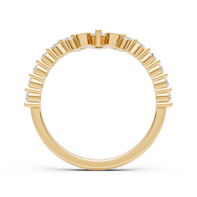 Marquise and Round-cut Lab Grown Diamonds Chevron Gold Ring