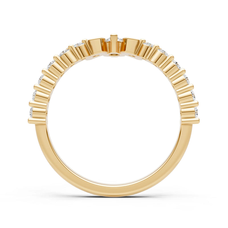 Marquise and Round-cut Lab Grown Diamonds Chevron Gold Ring