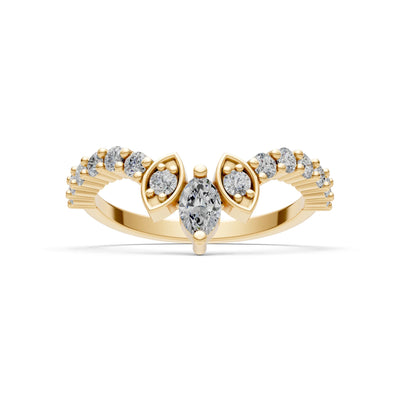 Marquise and Round-cut Lab Grown Diamonds Chevron Gold Ring
