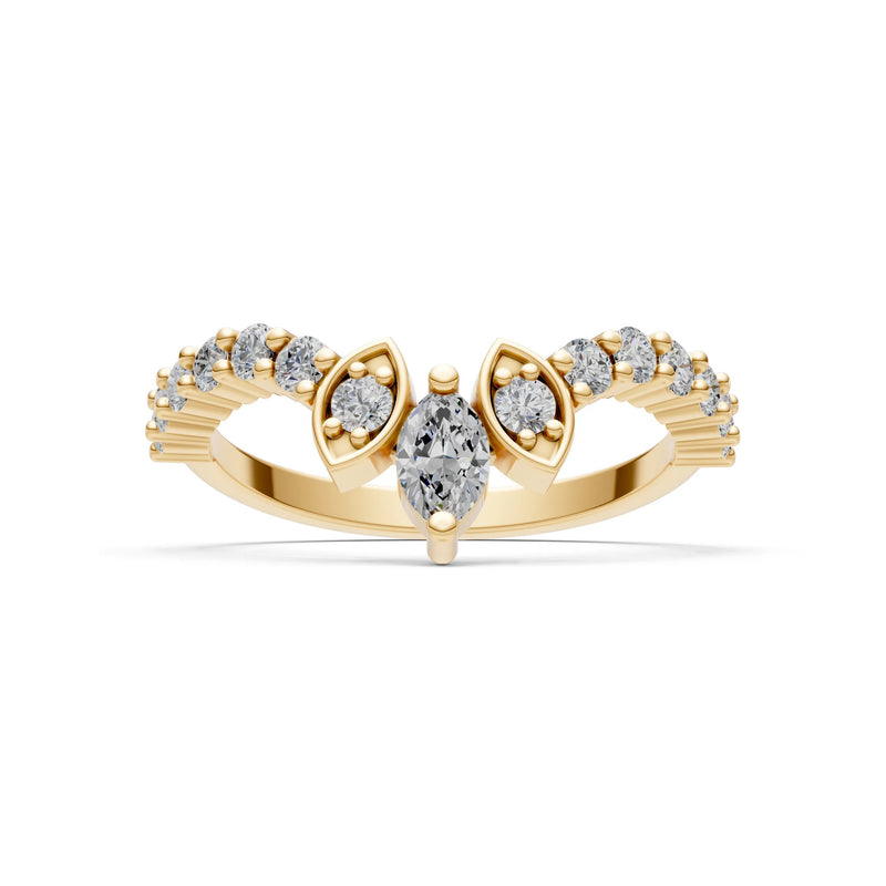 Marquise and Round-cut Lab Grown Diamonds Chevron Gold Ring