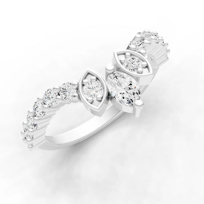 Round and  Marquise Chevron Ring