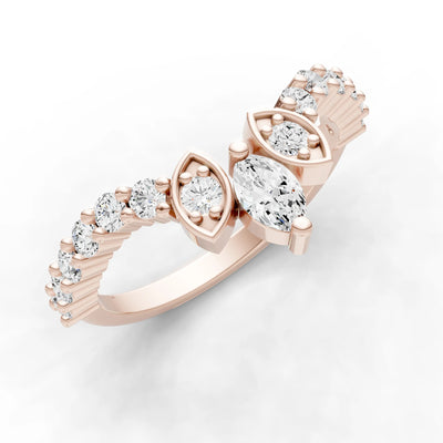 Round and  Marquise Chevron Ring