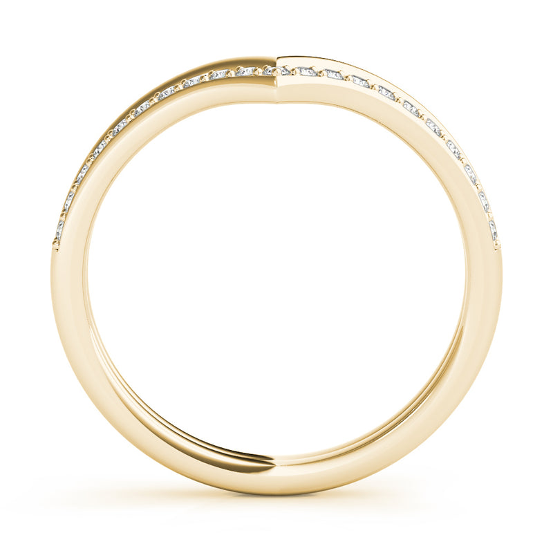 10k Yellow Gold heart-shaped and chevron contour design ring, accented with a row of sparkling round-cut diamonds