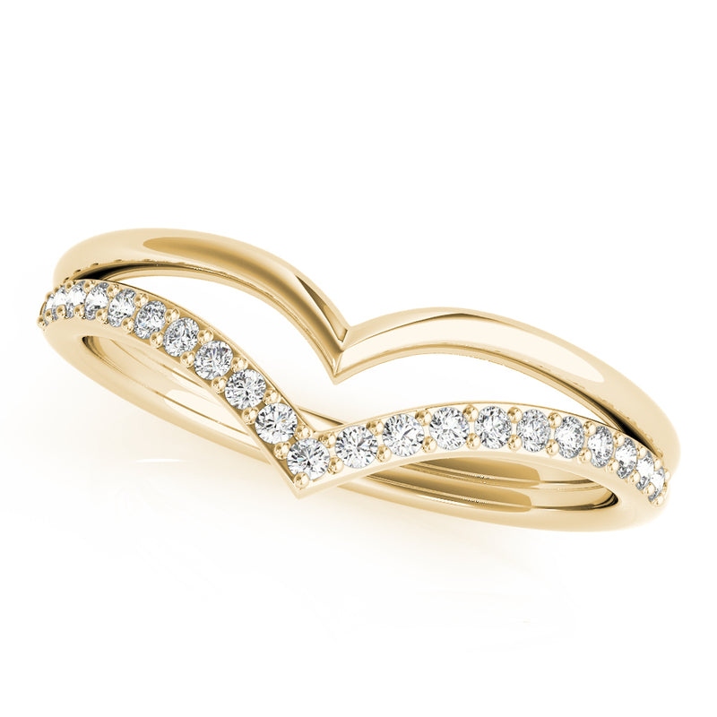 10k Yellow Gold heart-shaped and chevron contour design ring, accented with a row of sparkling round-cut diamonds