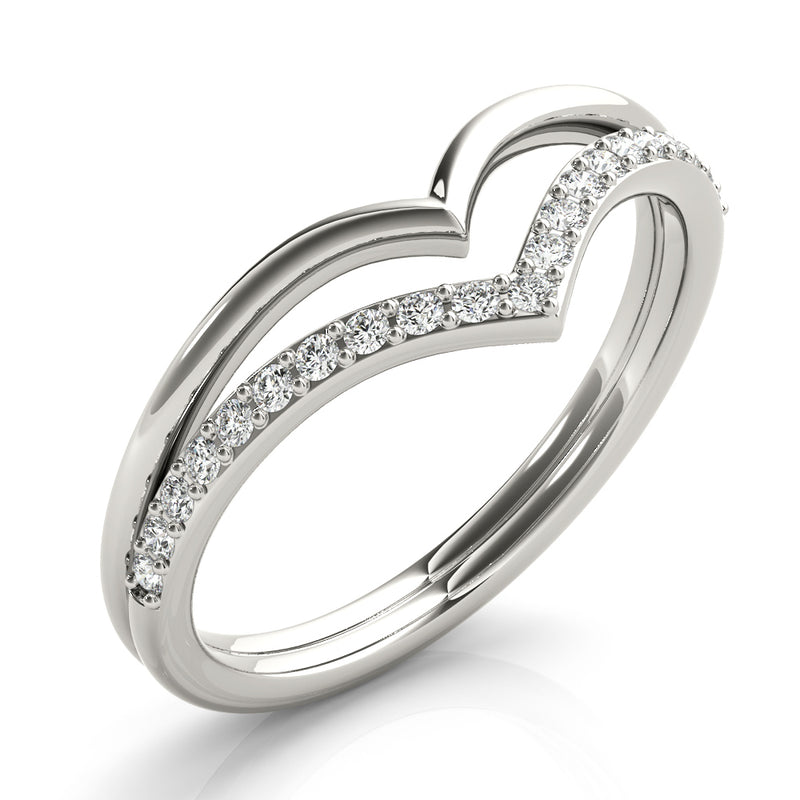 10k Yellow Gold heart-shaped and chevron contour design ring, accented with a row of sparkling round-cut diamonds