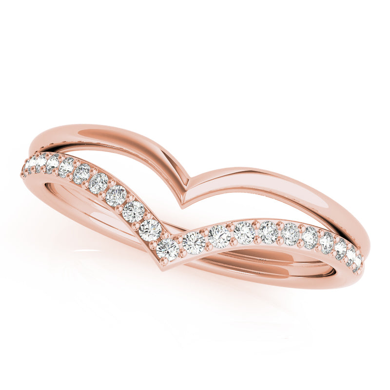 10k Yellow Gold heart-shaped and chevron contour design ring, accented with a row of sparkling round-cut diamonds