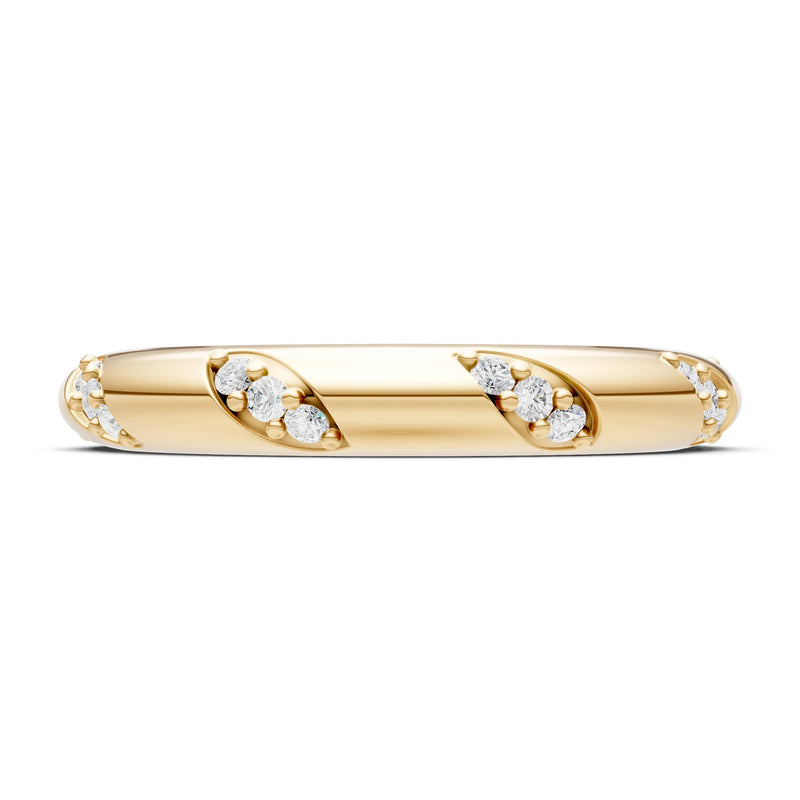 Twisted Gold Band Ring with Diagonally Set Round-Cut Lab-Grown Diamonds