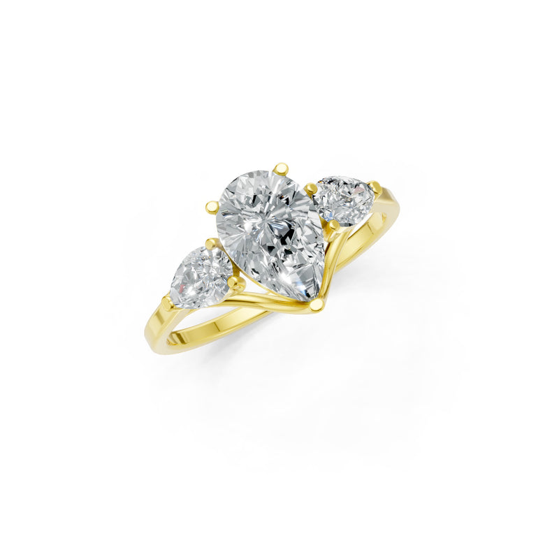 Diamond Three Pear Cut Stone Ring