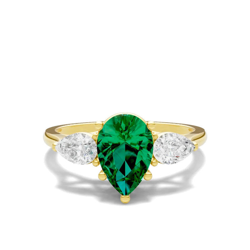 Emerald Three Pear Cut Stone Ring