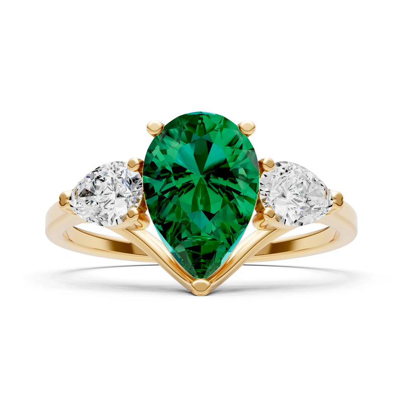 Emerald Three Pear Cut Stone Ring